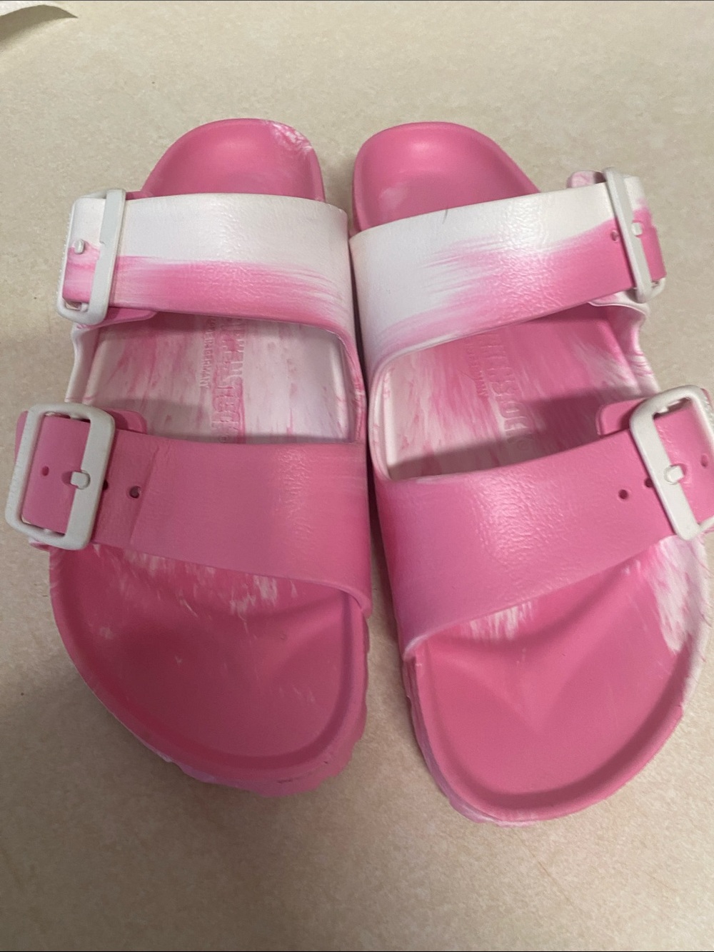 Birkenstock Pink and White Two-Strap EVA Slides L6 - Picture 10 of 10